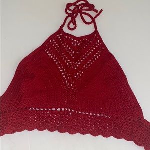 COPY - RED CROCHET HALTER TOP